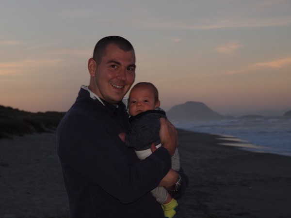 James & Toby on Papamoa beach, NZ